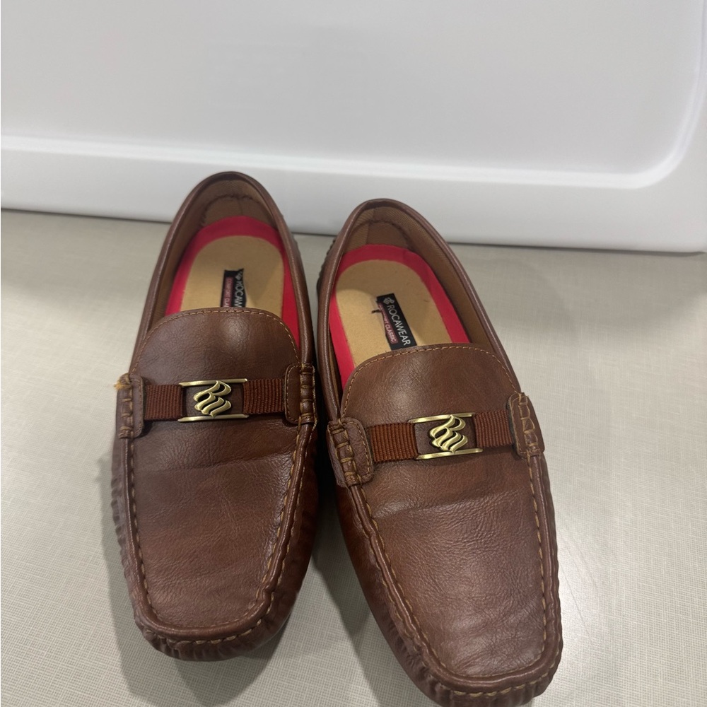 Rocawear Brown Leather Slip-On Loafers with Gold Accent